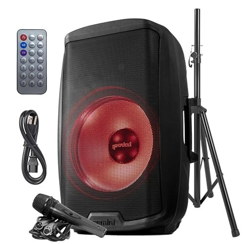 Gemini AS-2115BT-LT-PK 15" Bluetooth PA Speaker with LED Lights and Stand
