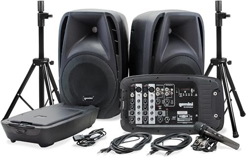 Gemini ES-210MXBLU-ST: 150W Portable PA System with Dual 10" Speakers