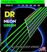 DR NGA-11 Neon Green Acoustic Guitar Strings med-lite gauges 11-50